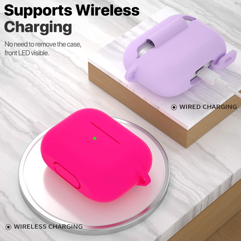 ATUAT for AirPods Pro 1st/2nd Generation Case Cover, Protective Silicone Skin Accessories with Keychain for Women Men for Apple AirPods Pro 2019/2022 Charging Case,Front LED Visible-Rose Red - Image 3